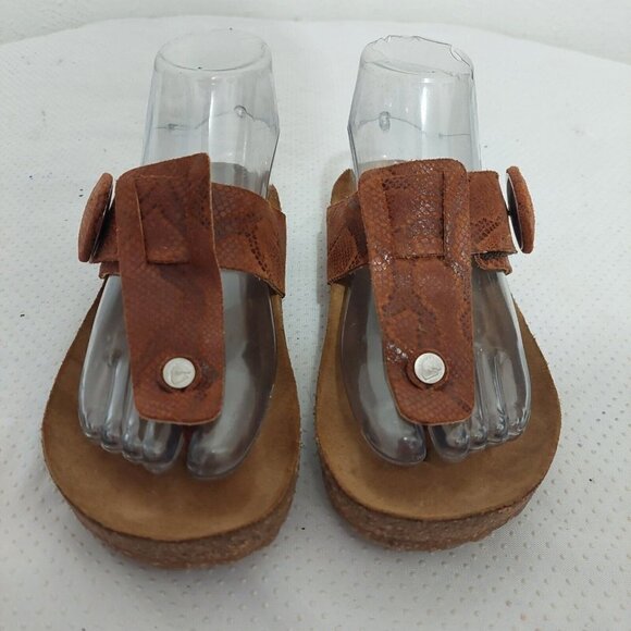 Haflinger Covered Buckle Corinna Sandal Toe Post Thong Animal Print Brown 36 / 5 - Picture 1 of 11